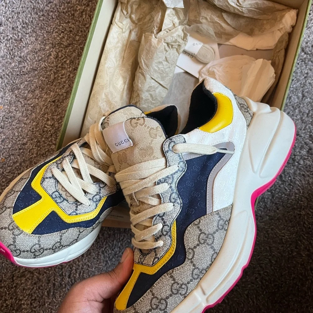 Gucci Sneakers - Yellow, Blue, and Beige Monogram - Picture 3 of 6